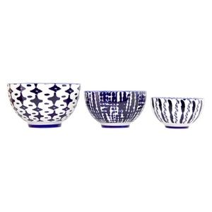 West Elm indigo blue tie dye stoneware nesting bowls set of three